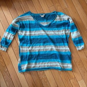 Lucky Brand Striped Blue and Tan Light Sweater